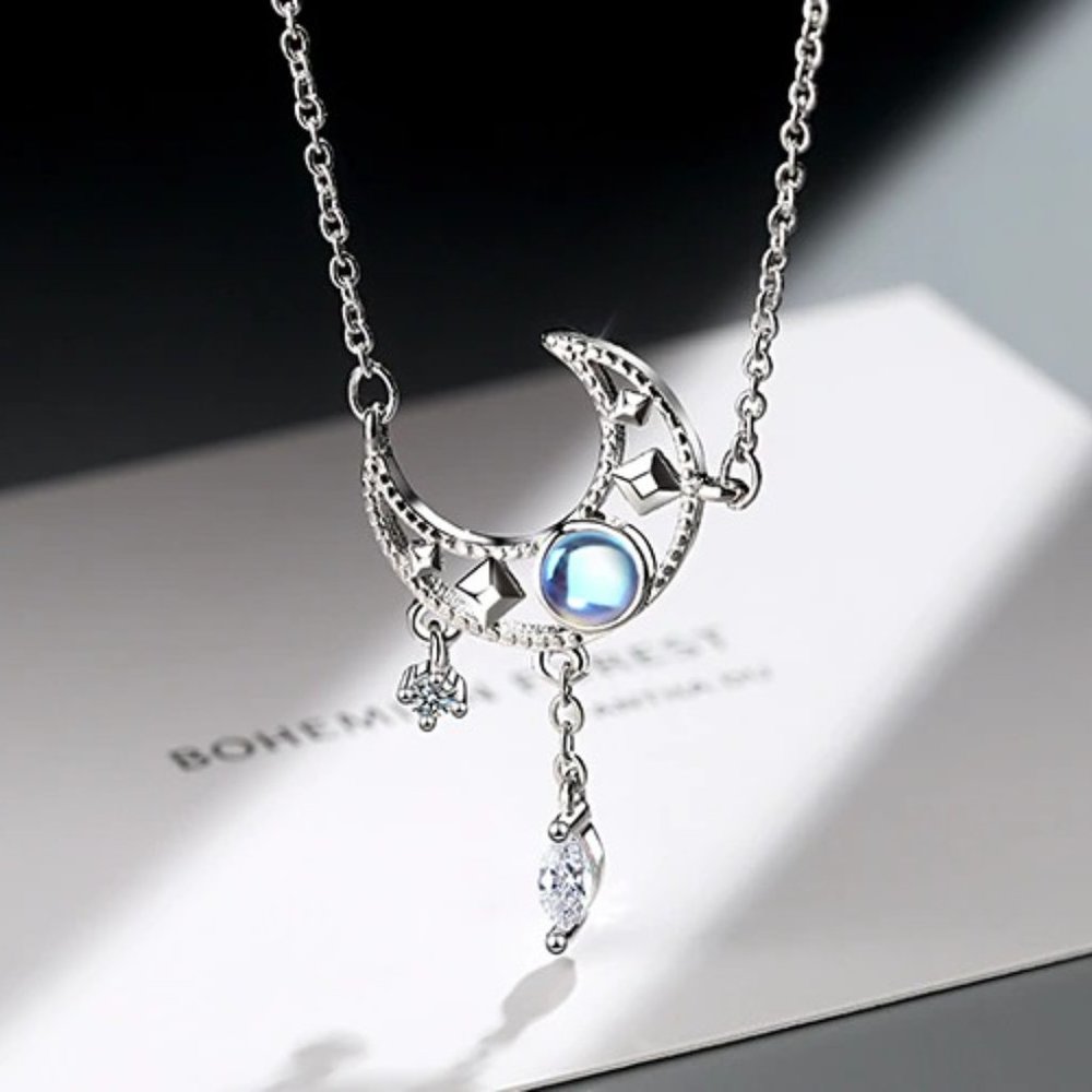 NEW Silver Colorful Moonstone Clavicle Chain Necklace - Picture 3 of 9